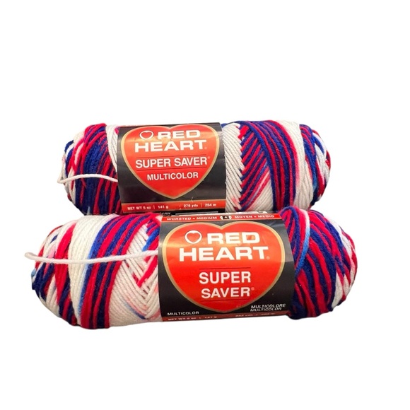 Red Heart Lot Of 2 Skeins Yarn Stars & Stripes 4 Ply Red White Blue NEW Acrylic - Picture 1 of 7